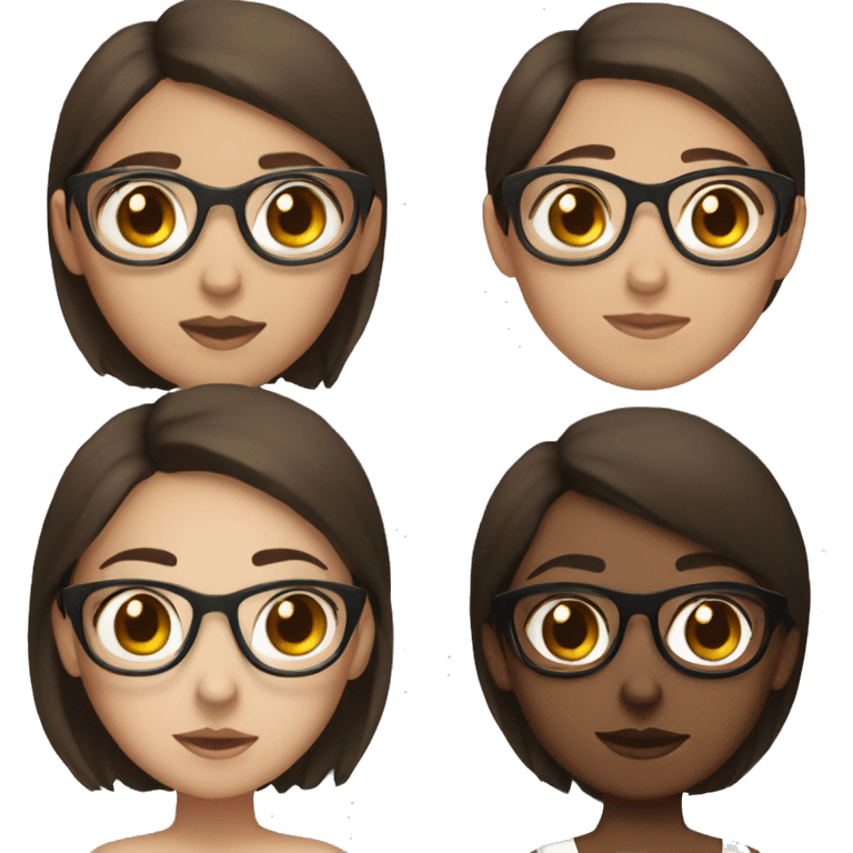 A girl with white skin, black horn-rimmed glasses, brown hair, black eyebrows, and a round face emoji