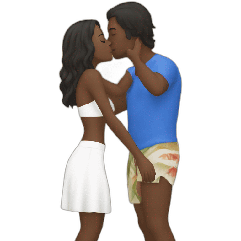 at the beach young metis Man and white woman kiss love emoji