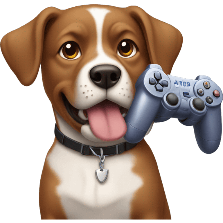 Brown stafford dog playing playstation emoji