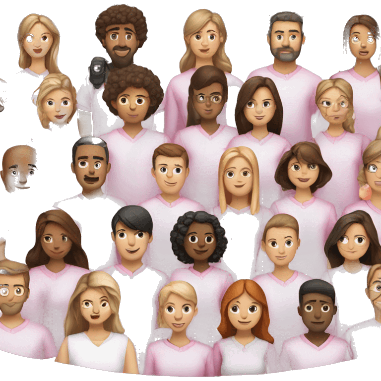 6 people with white shirts surrounding girl with pink shirt in a half circle  emoji