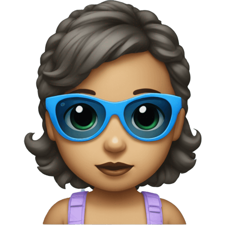 little baby girl with blue frame sunglasses and dark lens emoji