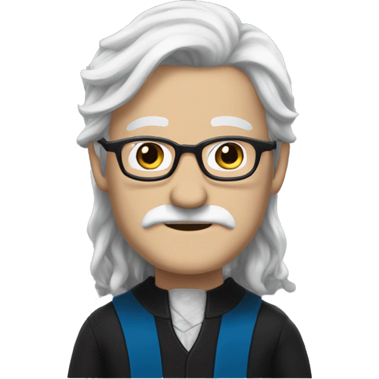 a man with white skin, he has black, long and very straight hair, a black mustache and glasses, ravenclaw emoji