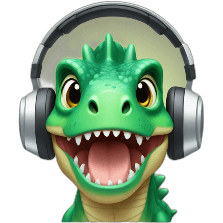 Dino with headphones  emoji