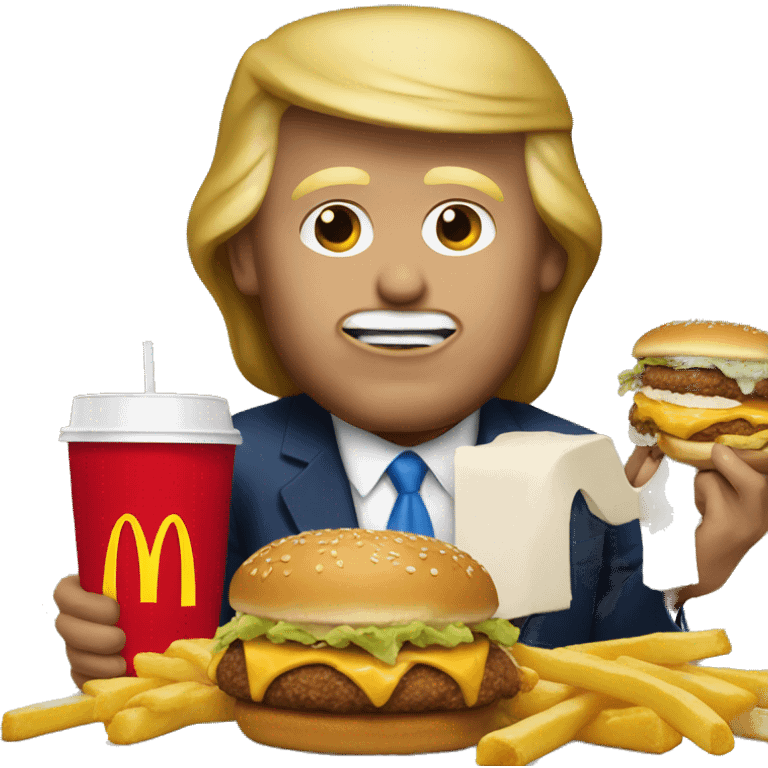 Donald trump eating McDonalds with Jesus emoji