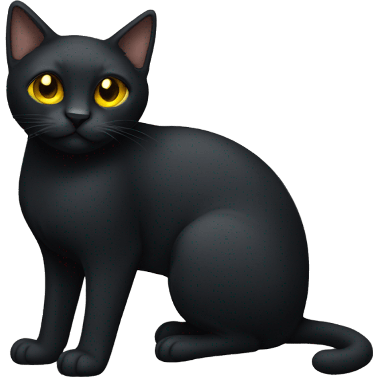 Small sleek black cat full body yellow eyes furry ears emoji