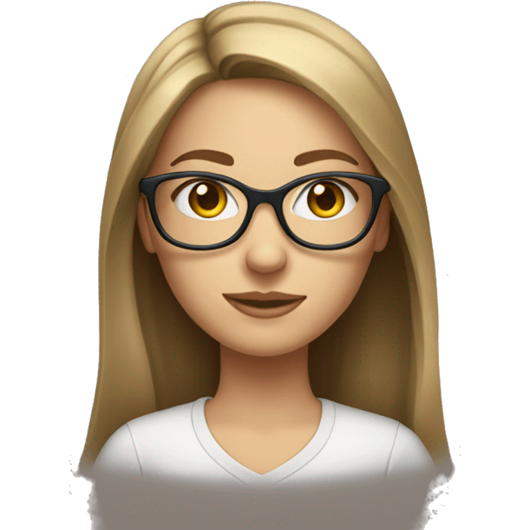 Caucasian girl with long brown hair with blond money piece hair wearing glasses emoji