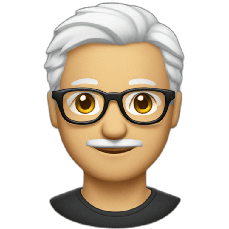 Viel homme mi-chauve cheveux courts blancs, avec lunettes rondes, sans moustache emoji