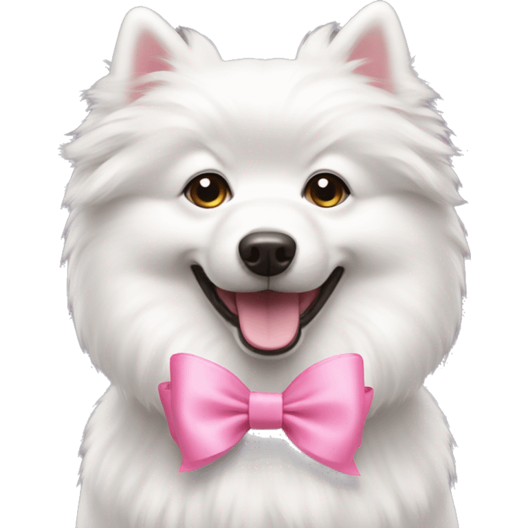 white spitz dog with pink bow emoji