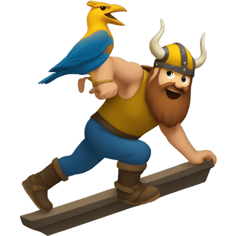 Viking stepping ontop of a bird emoji