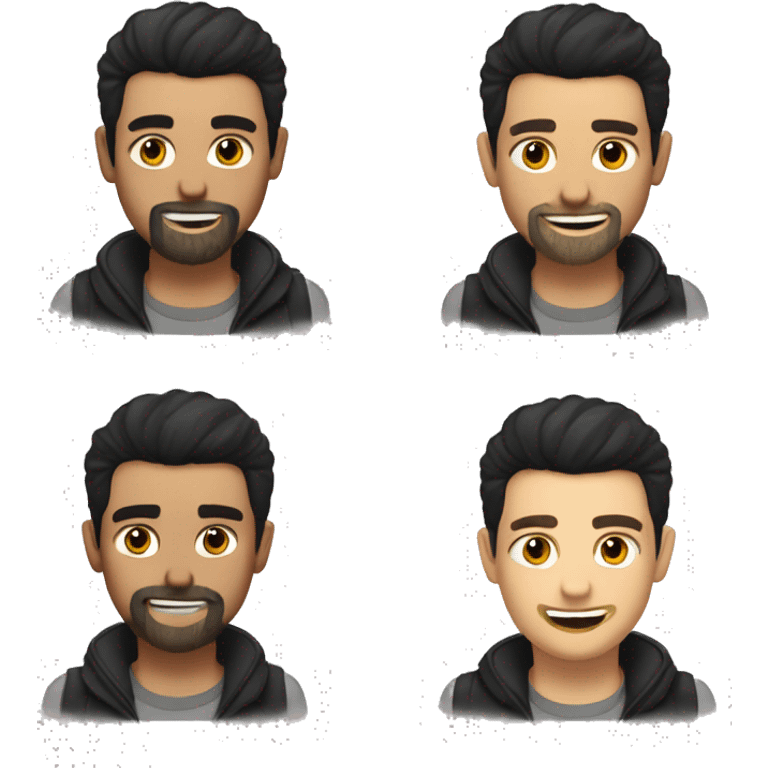 Finace white guy, black hair and crew cut, 3day beard, happy. Handsome emoji