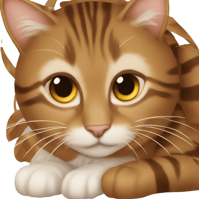 An adult and entiere brown striped cat with angel’s wings emoji