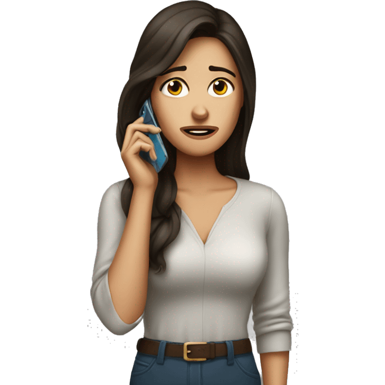 Beautiful Brunette Woman talking on her cellphone crying emoji