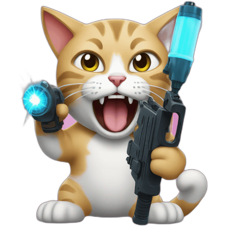 cat holding lazer gun while screaming emoji