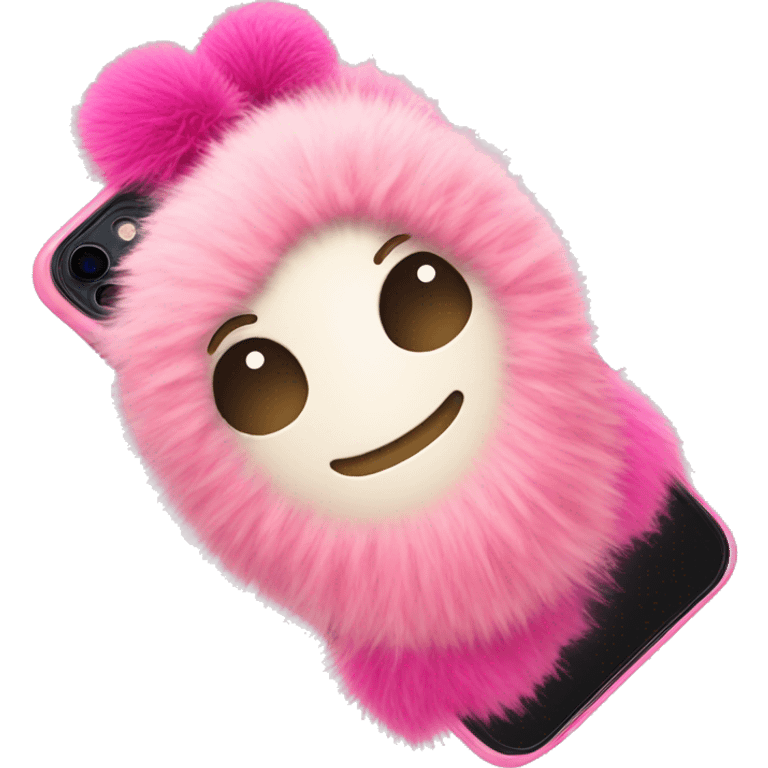 iphone with a pink phone case and a pom pom keychain  emoji