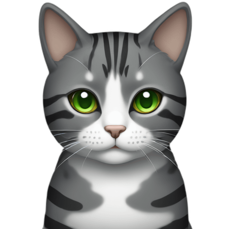 Chubby Striped dark grey female cat with Green eyes and white chest emoji