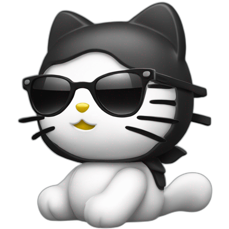 Black and white hello kitty with dark sunglasses on emoji