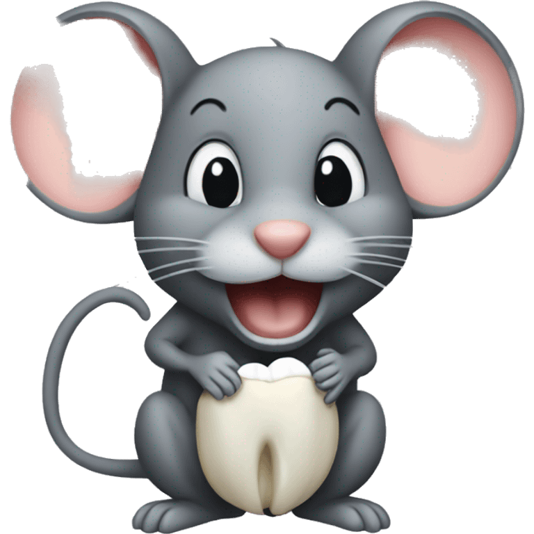 a mouse holding a tooth emoji