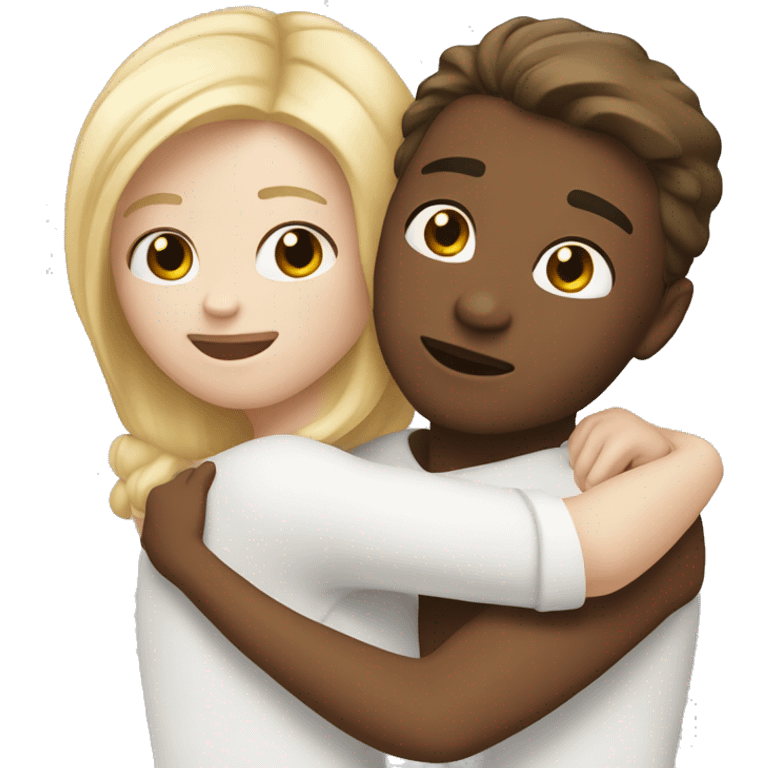 Two friends hugging, one of them with blond hair and white skin. The other one with brown hair and white skin. emoji