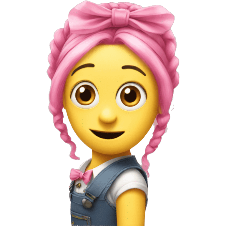 minion with a pink coquette hair ribbon emoji