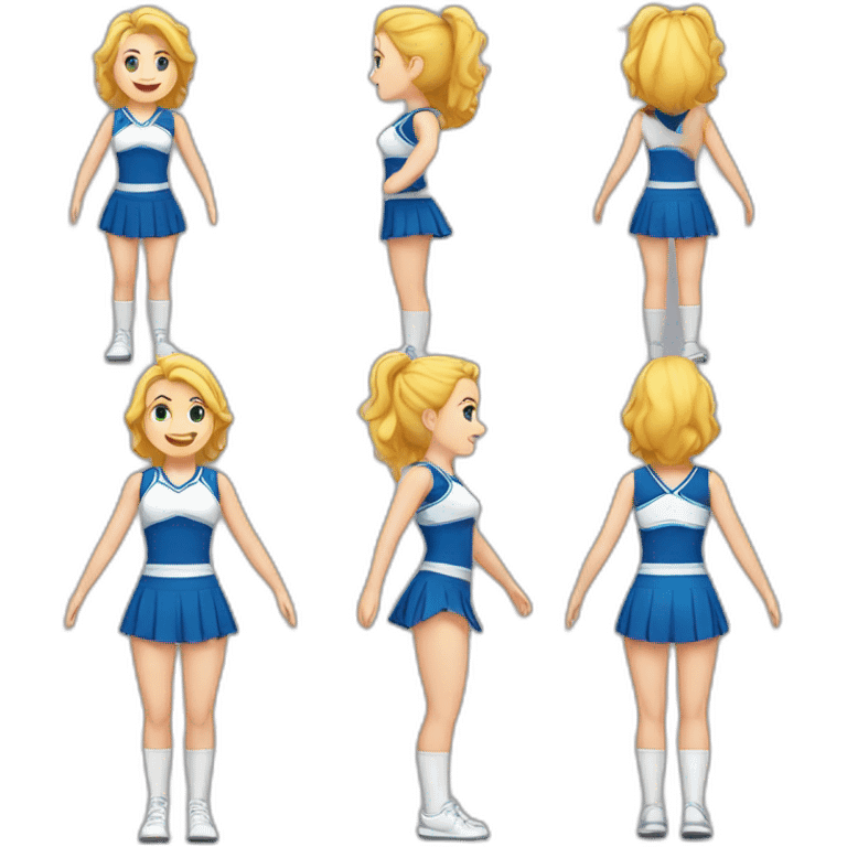 Full body Caucasian curvy cheerleader back and front views emoji