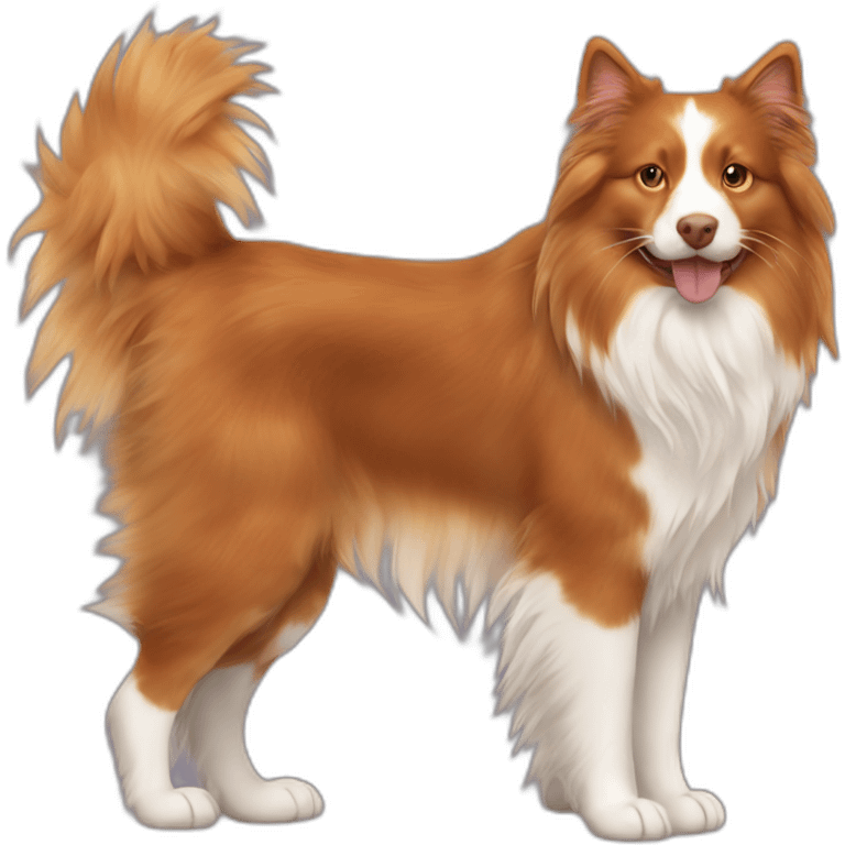 long haired siberian ginger cat and brown border collie dog emoji