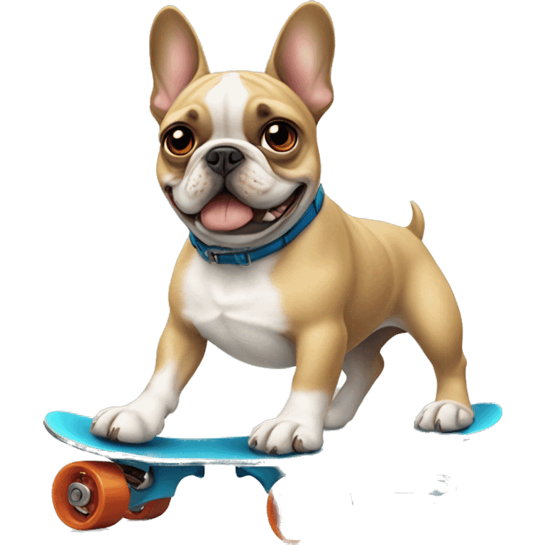 Animated French bulldog on roller skates emoji