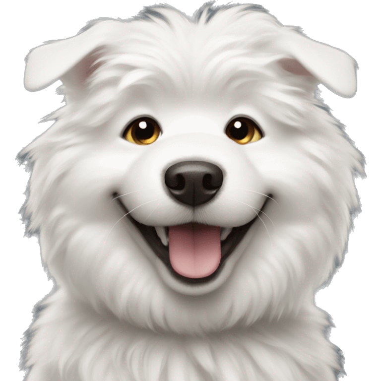 white fluffy dog smileing  emoji