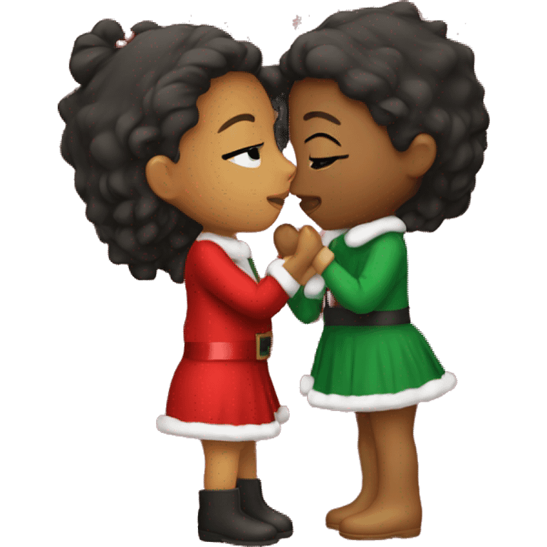 Girls kissing in Christmas attire emoji