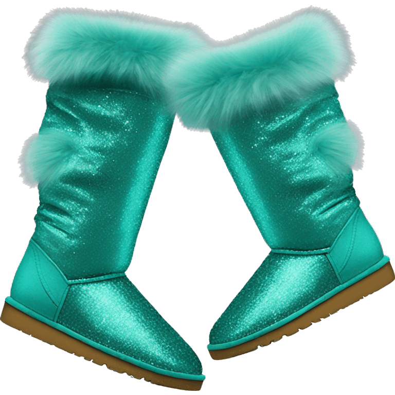 Realistic teal glitter and fur Ugg boots. emoji