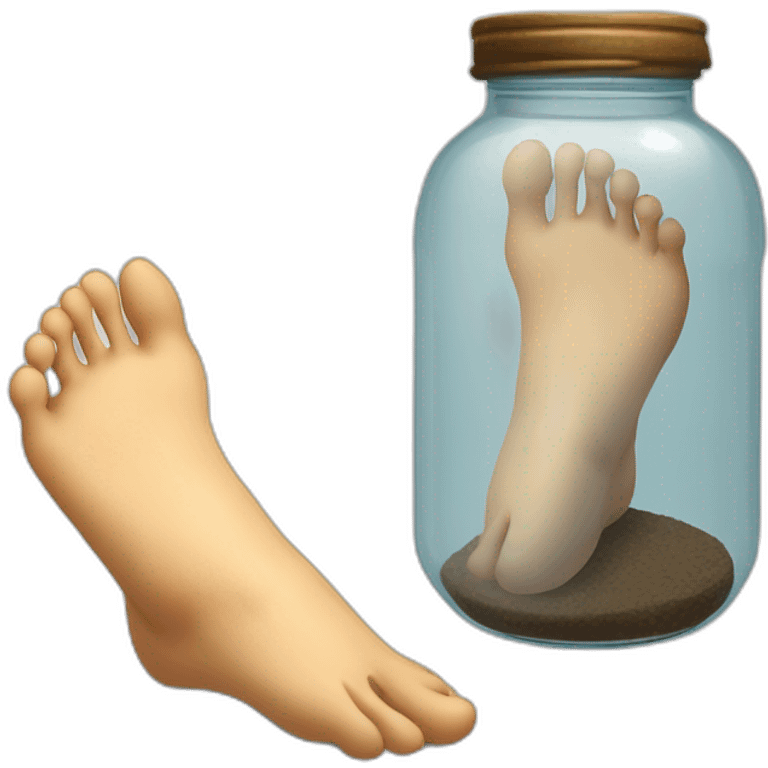 human feet and ankles standing on the floor with an empty transparent jar between them,outside,to the left and to the right,front view emoji