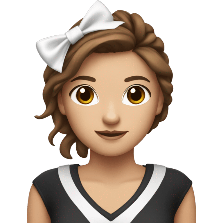 cheerleader with brown hair, hazel eyes with a white bow emoji