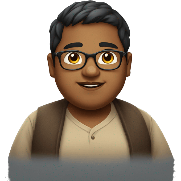 fat young indian boy wearing glasses with a huge chin emoji