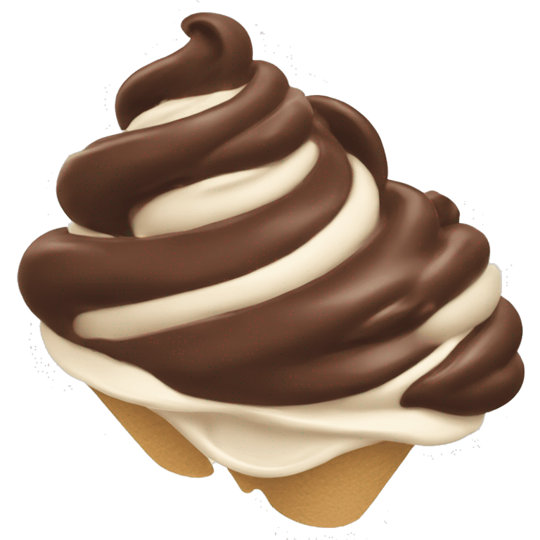 A big swirl of chocolate soft-serve once cream with flies buzzing around it emoji