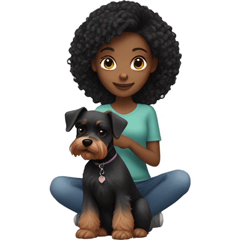 Black girl with ginger hair holding mini schnauzer dog  emoji