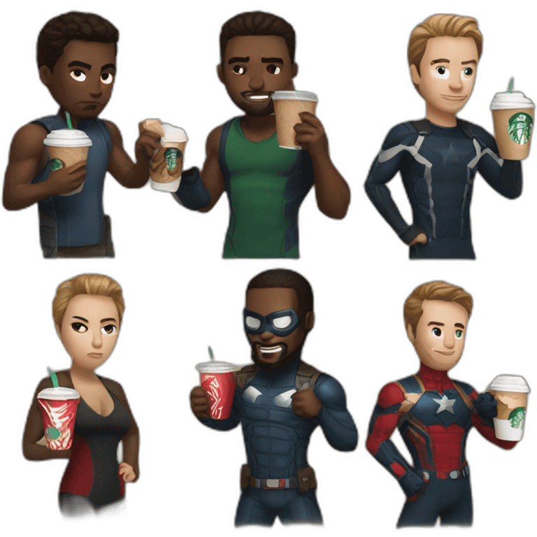 Marvel characters drinking starbucks emoji