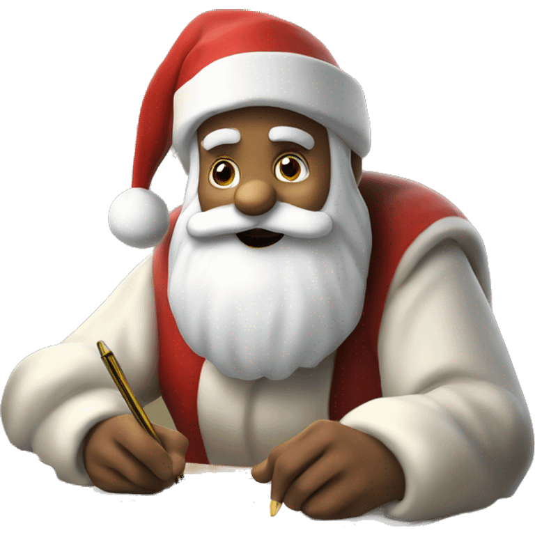 Father Christmas is sitting on a desk, writing something down on a sheet of paper, solving complicated math puzzles  emoji