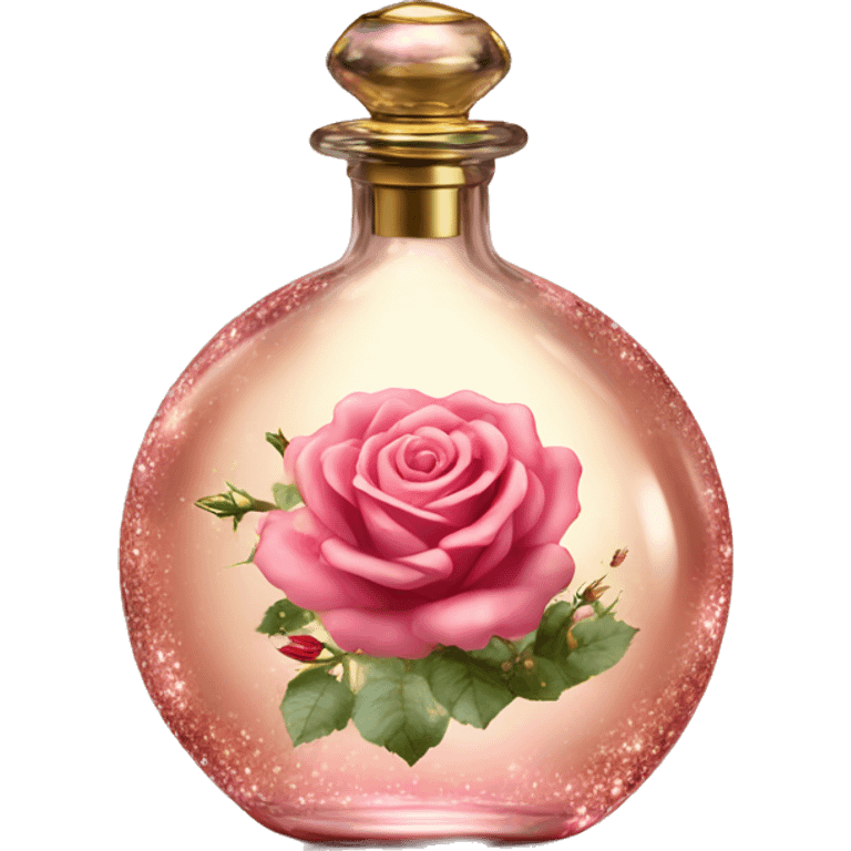 Rose magic fairy sparkling old Antique oil perfume bottle with herbal and rose flowers emoji