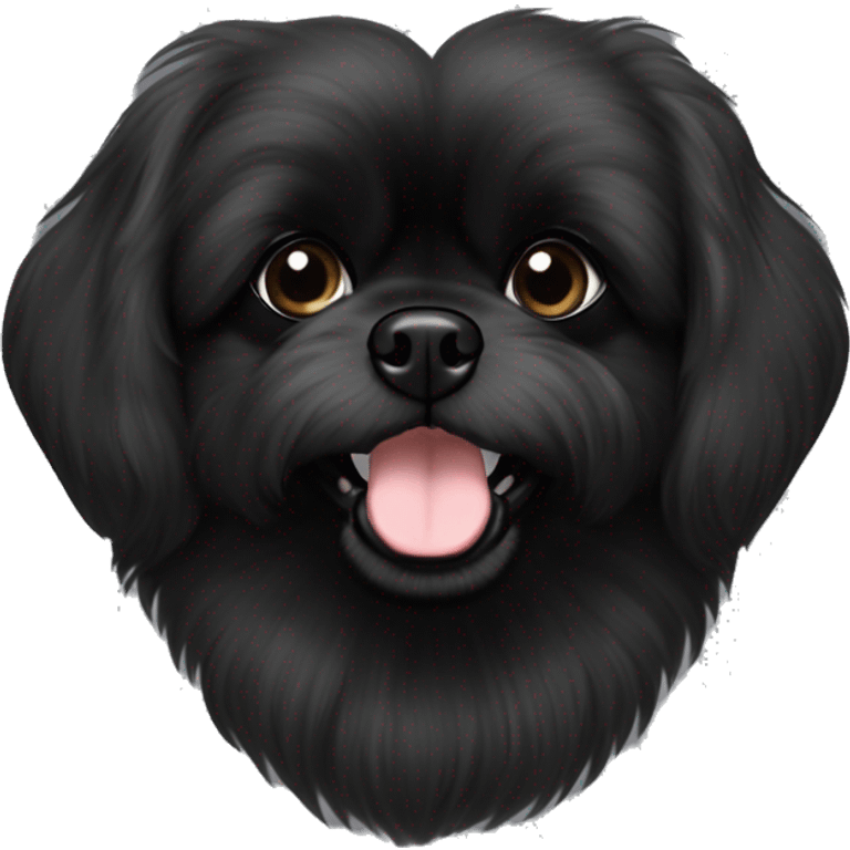 Pekingese poodle mix. All black in color everywhere. No other color. Extreme underbite with teeth showing  emoji