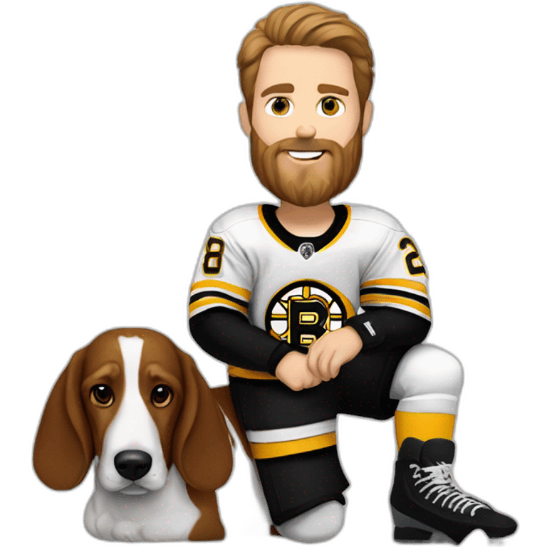 #28 player on the boston bruins white male with beard next to basset hound dog emoji