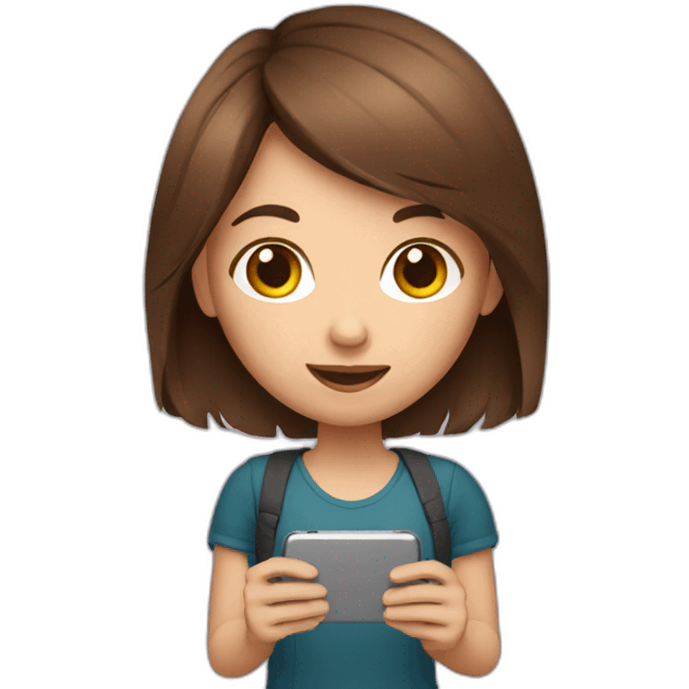 brown hair girl with smartphone emoji