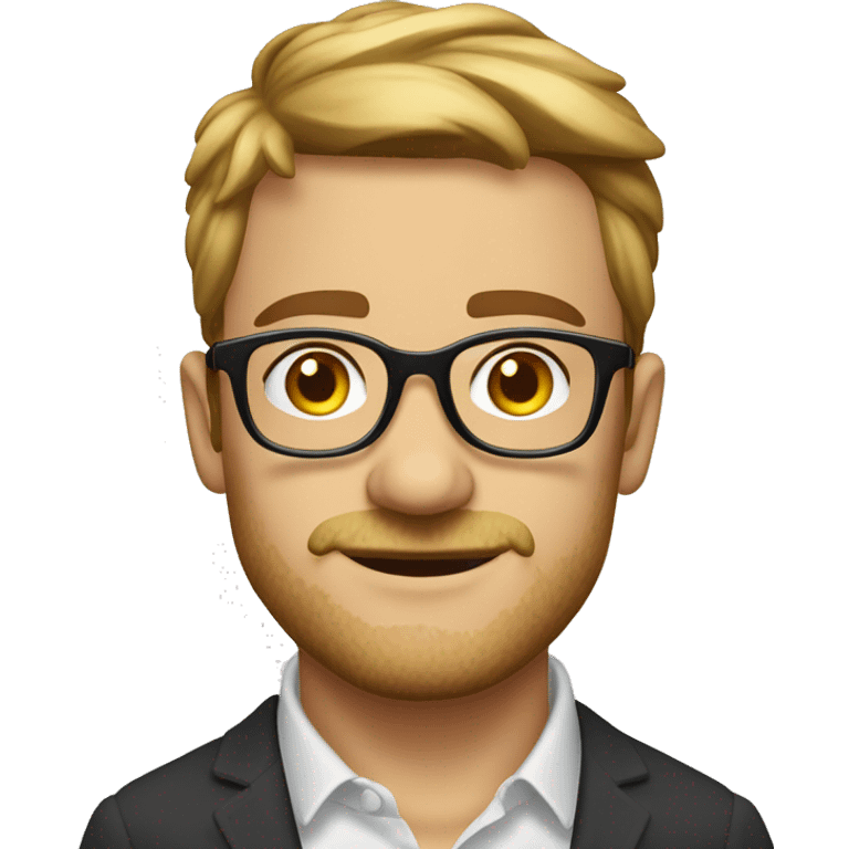 Mann, 26 Jahre, runde Brille mit Goldgestell, Oberlippenbart, dunkelblond emoji