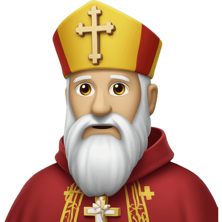 Bishop with long white beard in red tunic with yellow cross/crucifix emoji