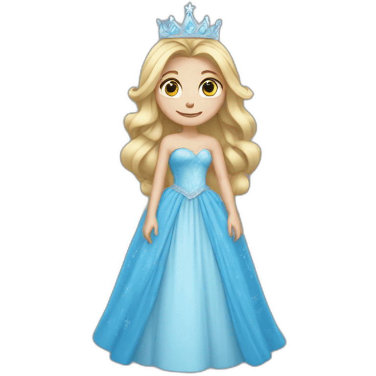 snow princess long blonde hair wearing an ice crown and a blue gown emoji