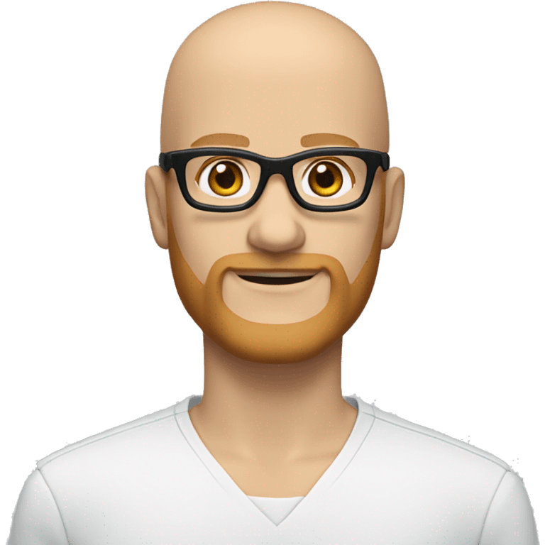 White groom with black glasses blue eyes no hair and strawberry blonde biker beard  emoji