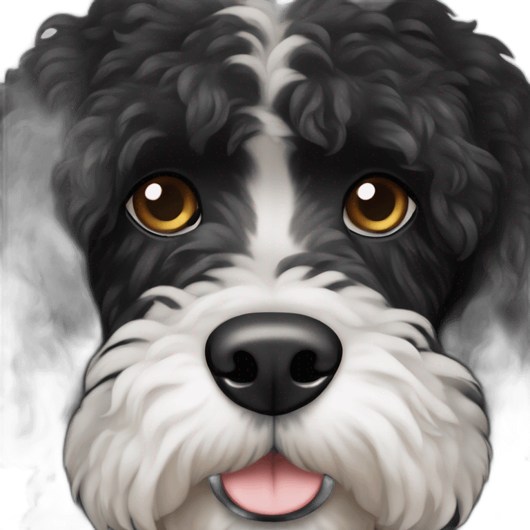 black face Portuguese water dog with white chin and chest emoji