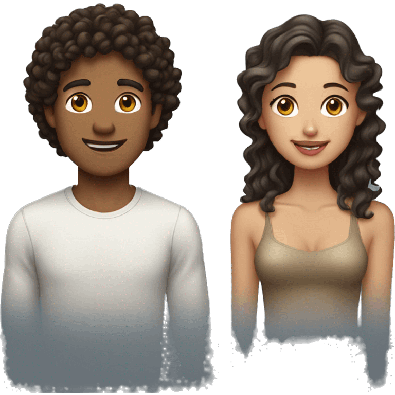 guy with dark curly hair and tan skin loves a girl with light skin and wavy brown hair  emoji