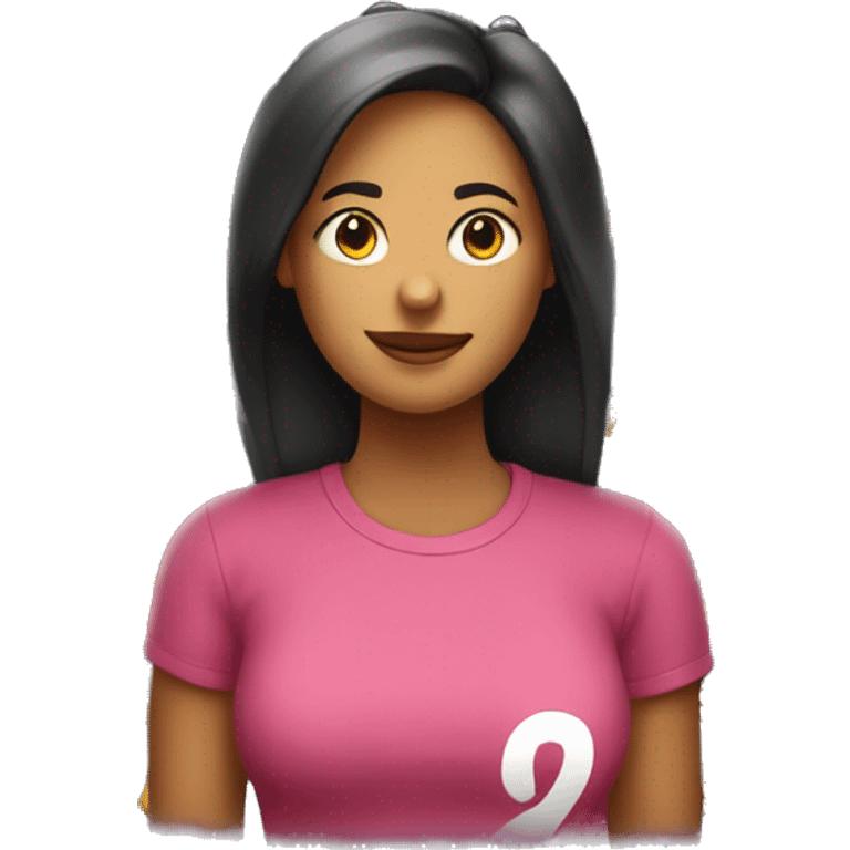 mujer con una letra J en su remera emoji