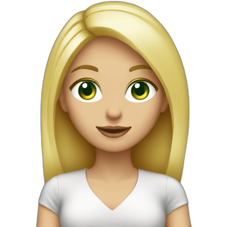 gal blonde gal, green eyes, working on black laptop emoji