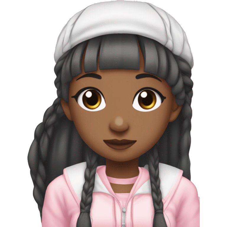 black woman chii chobits with one pink eye and one gray eye wearing braids in Manchestercity outfit emoji