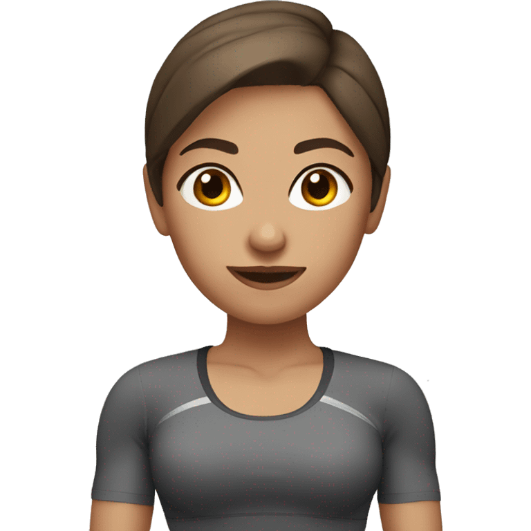 Fitness woman with gray eyes and brown hair  emoji